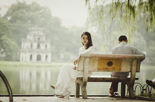 Couple sitting in bench